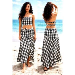 Free People After You Set Black Plaid size XL